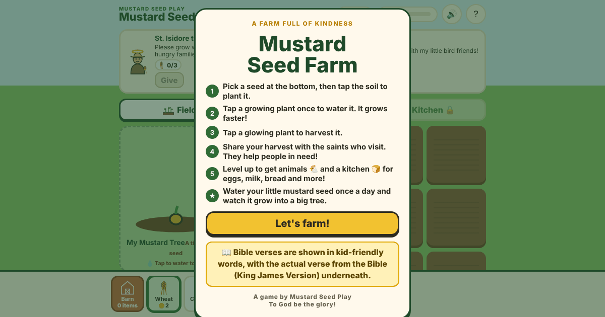 Mustard Seed Farm game start screen