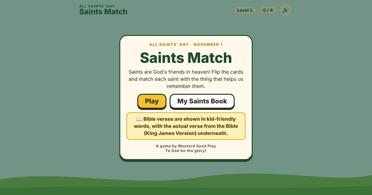 Saints Match game start screen