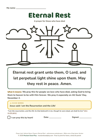Eternal Rest printable prayer page for kids