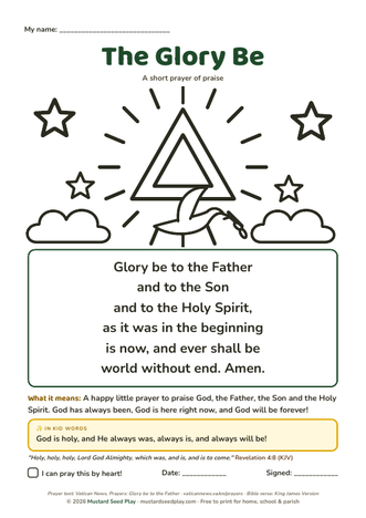 The Glory Be printable prayer page for kids